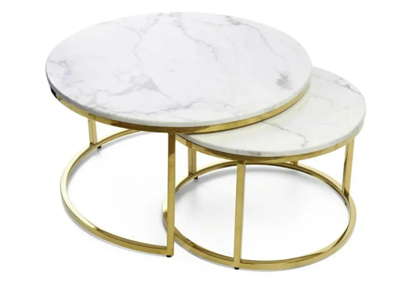 Tables gigognes dorées marbre blanc - Orea