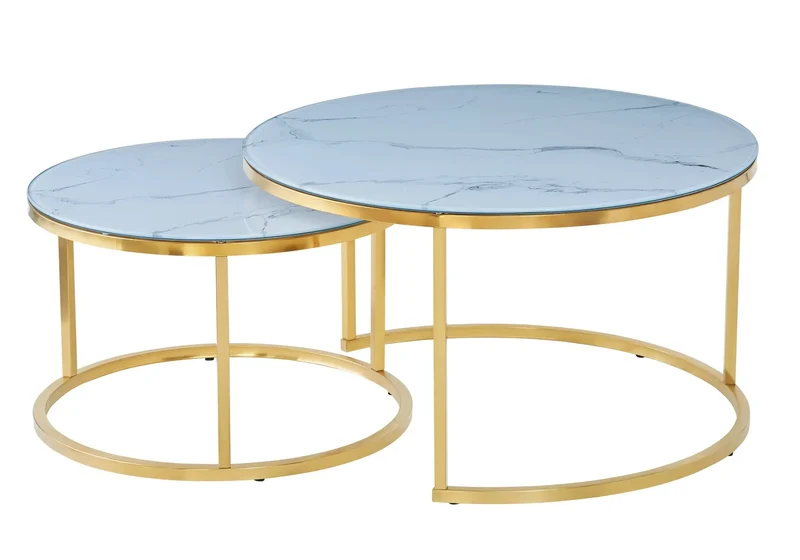 Tables gigognes dorées marbre blanc - Orea