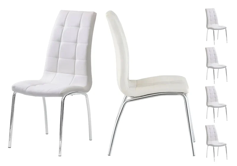 Table chromé 6 chaises blanches - Design