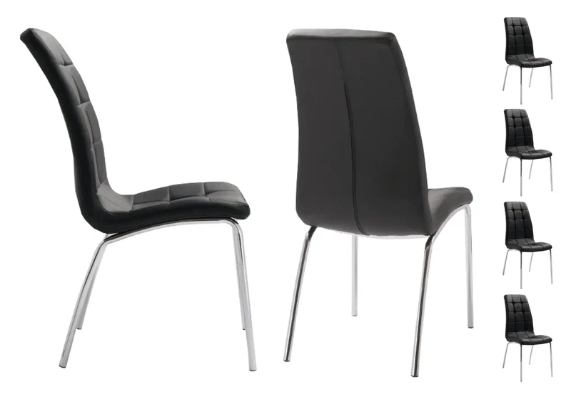 Chaises en simili noir capitonnées - Dea x6