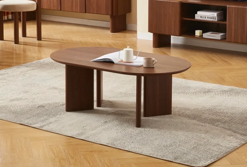 Table Basse Ambre – Effet Noyer – Design Asymétrique