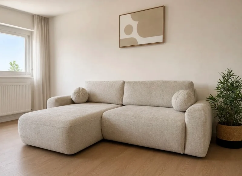 Canapé d’Angle Betis Convertible – Tissu Marbella Beige