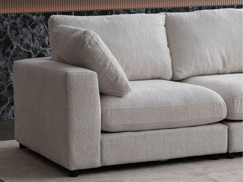 Canapé Julia Modulable - Tissu Chenille Blanc - 4 Places + 1 Pouf