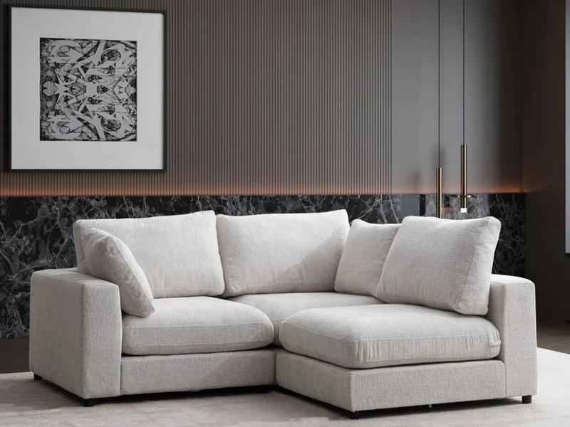 Canapé Julia Modulable - tissu chenille - 3 Places + 1 Pouf