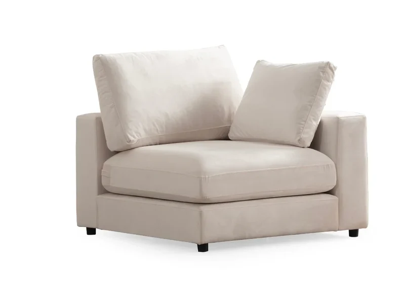 Canapé Julia Modulable - Velours Blanc - 3 Places + 1 Pouf