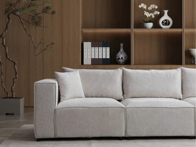 Canapé Modulable - Chenille - 4 Places + 1 Pouf