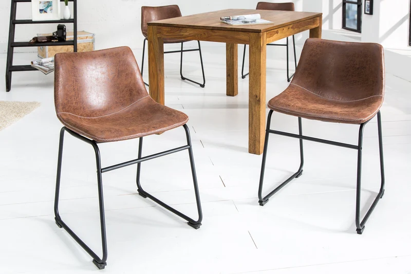 Lot de 2x chaises design industriel DJANGO vintage marron avec structure en fer