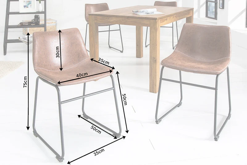 Lot de 2x chaises design industriel DJANGO vintage marron avec structure en fer