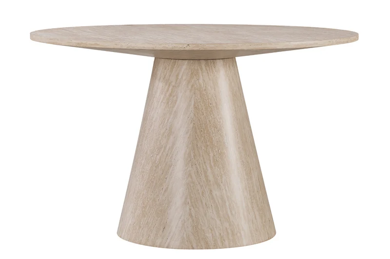 Table à manger ronde NOEMIE effet travertin – Ø120 cm – Design moderne