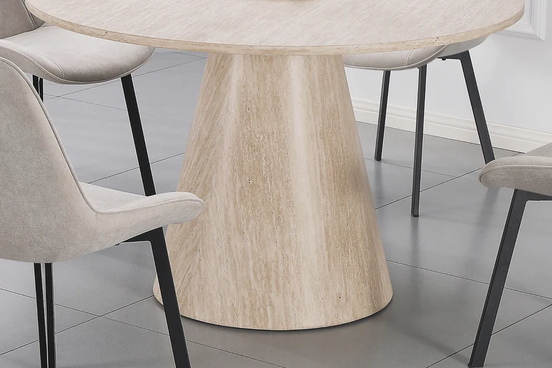 Table à manger ronde NOEMIE effet travertin – Ø120 cm – Design moderne