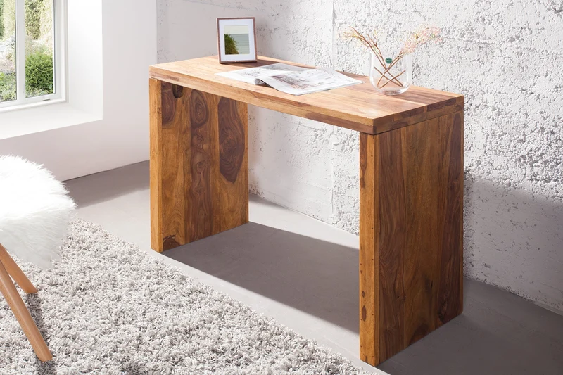Console solide MAKASSAR 100 cm finition pierre de Sheesham marron