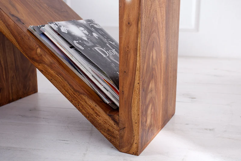 Table d'appoint en bois massif Z 45 cm finition pierre de Sheesham marron grain unique