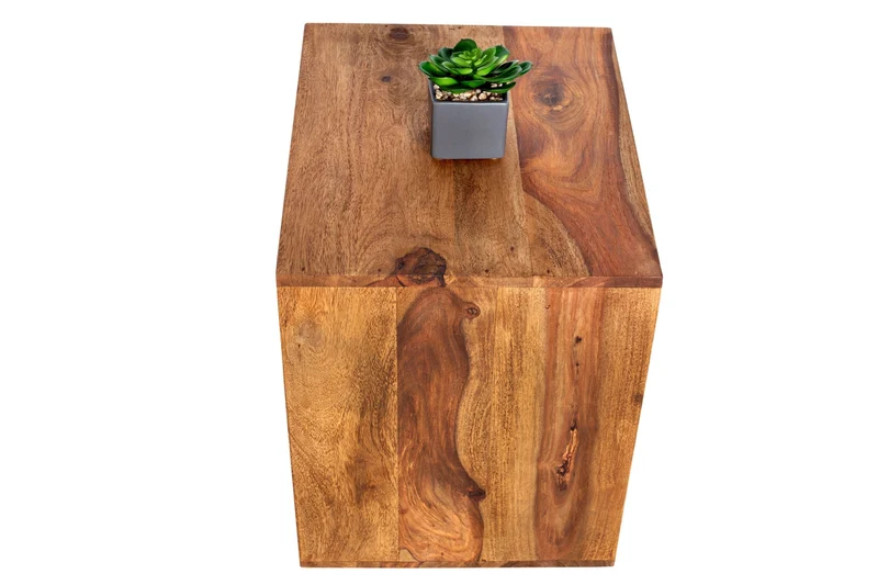 Table d’appoint en bois massif MAKASSAR 45cm marron finition pierre Sheesham étagère fait main