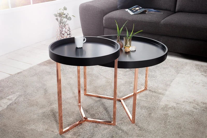 Table d'appoint extravagante MODULAR 40cm ronde en cuivre noir mat avec plateau