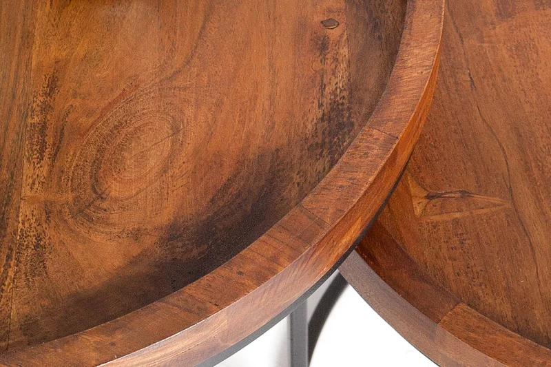 Lot de 2 tables d'appoint rondes ELEMENTS 55cm finition pierre d'acacia métal noir