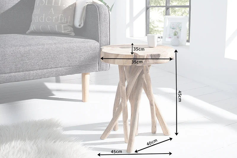 Table d'appoint exclusive ROOT 30cm tabouret rond en bois massif de teck naturel