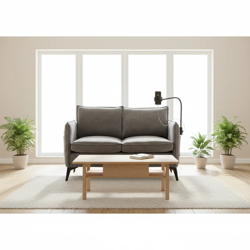 Canapé 2 places en tissu chenille gris avec support téléphone réglable 127x69x66cm INFINITEONYX