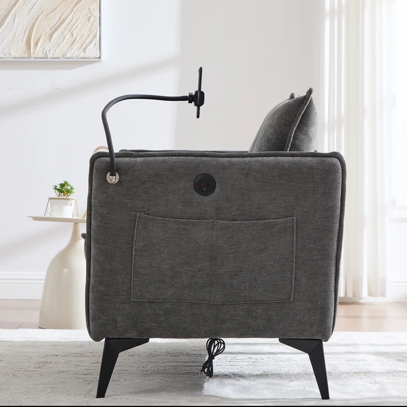 Canapé 2 places en tissu chenille gris avec support téléphone réglable 127x69x66cm INFINITEONYX