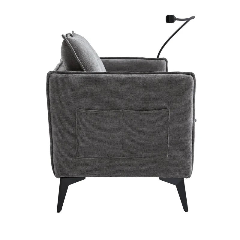 Canapé 2 places en tissu chenille gris avec support téléphone réglable 127x69x66cm INFINITEONYX