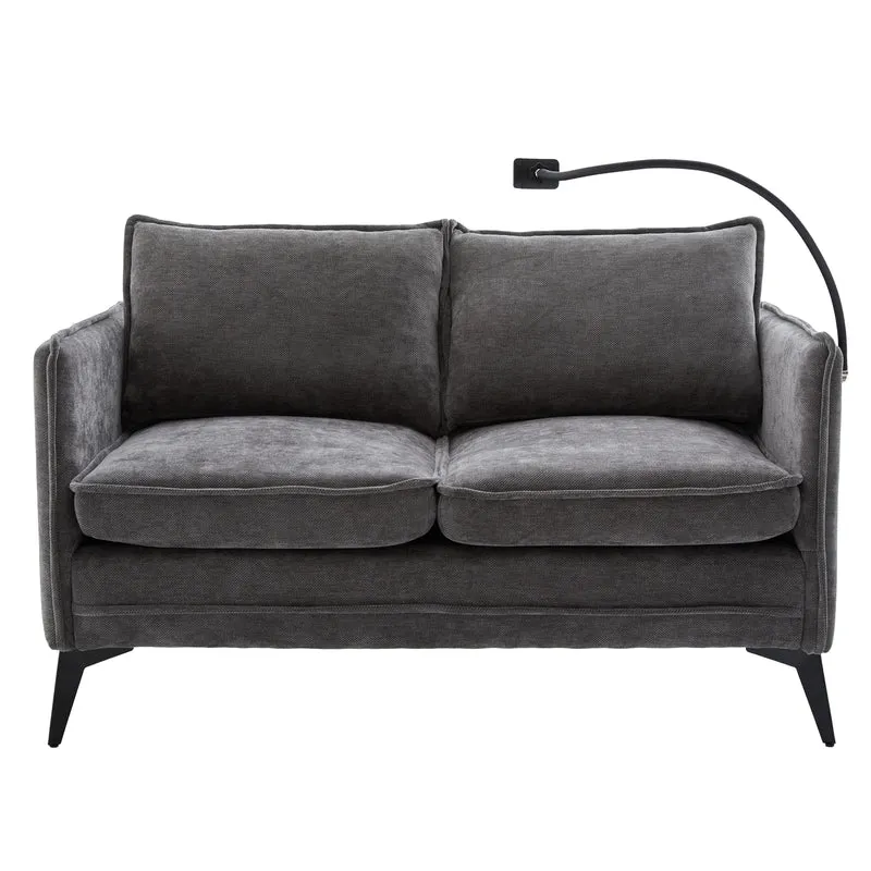Canapé 2 places en tissu chenille gris avec support téléphone réglable 127x69x66cm INFINITEONYX
