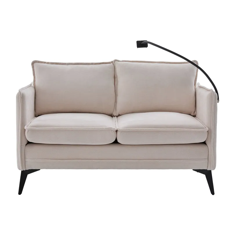Canapé 2 places en tissu chenille beige avec support téléphone réglable 127x69x66cm INFINITEVORN