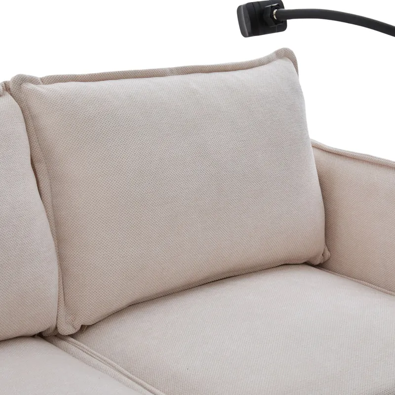 Canapé 2 places en tissu chenille beige avec support téléphone réglable 127x69x66cm INFINITEVORN