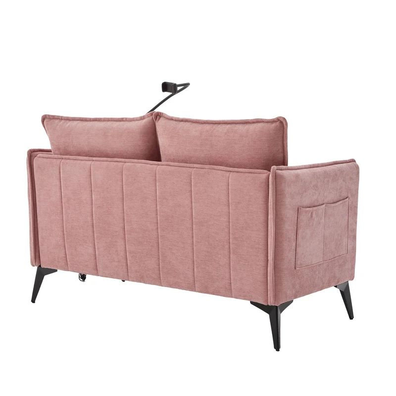 Canapé 2 places en tissu chenille rose avec support téléphone réglable 127x69x66cm INFINITEZORA
