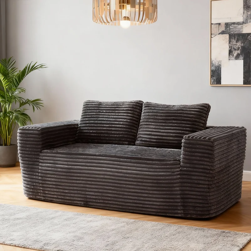 Canapé 2 places sans montage, tissu côtelé gris 160 x 88 x 58 cm INFINITEREX
