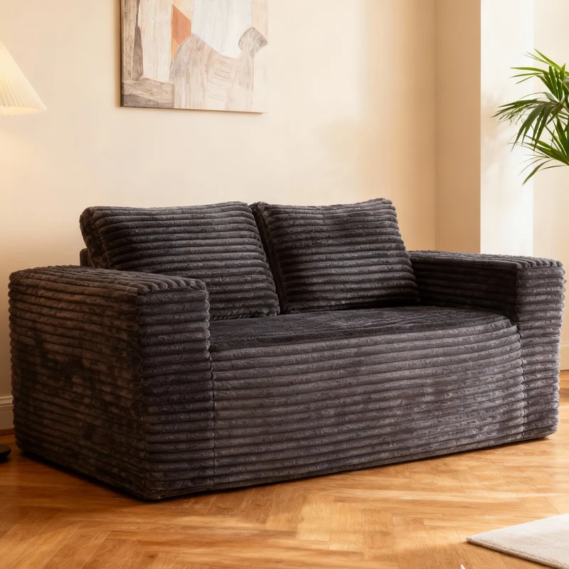 Canapé 2 places sans montage, tissu côtelé gris 160 x 88 x 58 cm INFINITEREX