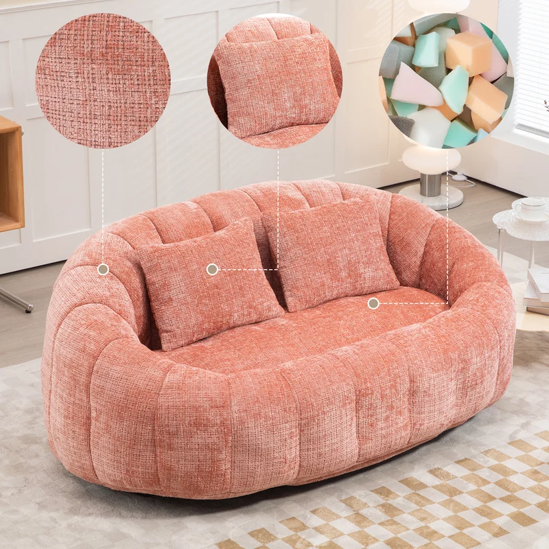 Canapé 2 places en chenille gris, grand fauteuil relax, 2 coussins 150x95x63cm INFINITELIRA