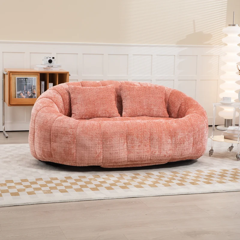 Canapé 2 places en chenille gris, grand fauteuil relax, 2 coussins 150x95x63cm INFINITELIRA
