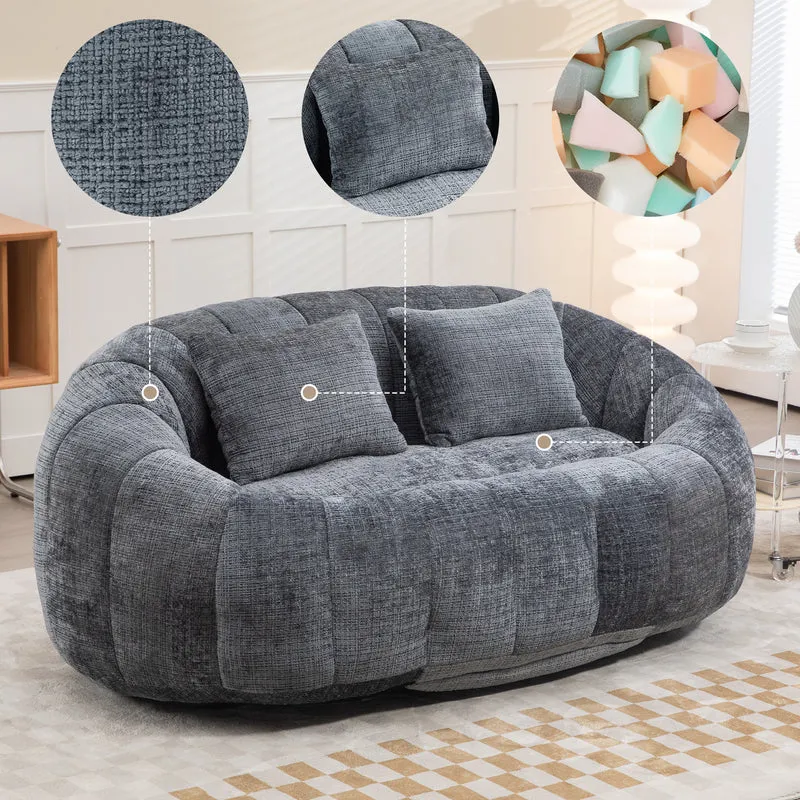 Canapé 2 places en chenille gris, grand fauteuil relax, 2 coussins 150x95x63cm QUASARZYN