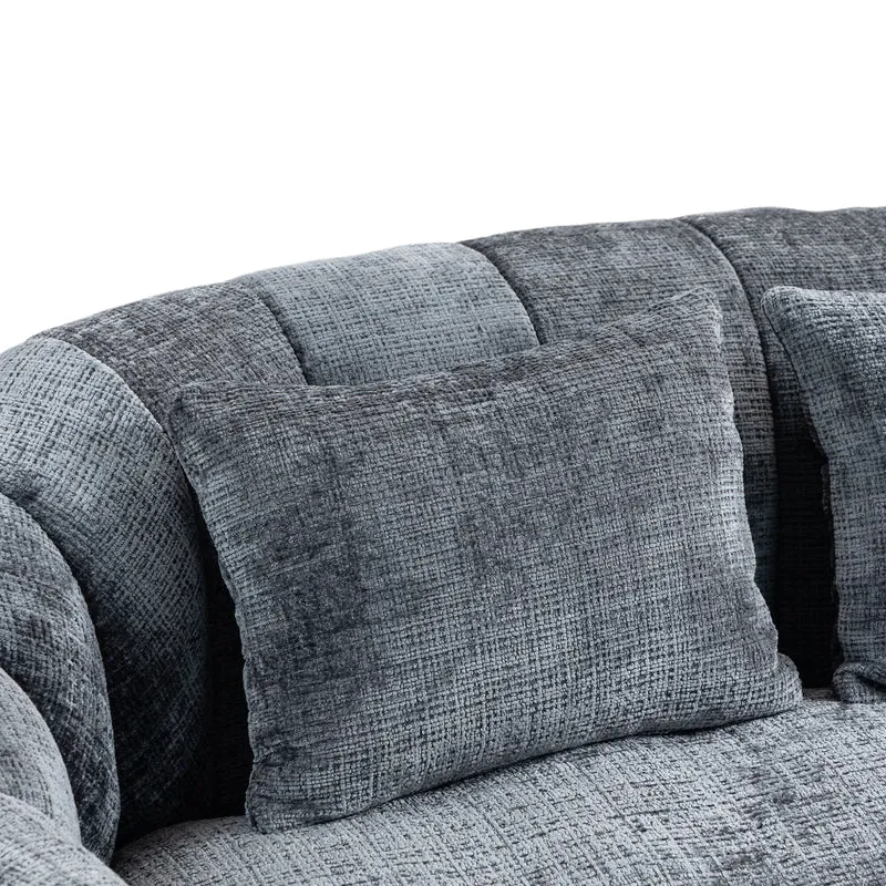 Canapé 2 places en chenille gris, grand fauteuil relax, 2 coussins 150x95x63cm QUASARZYN