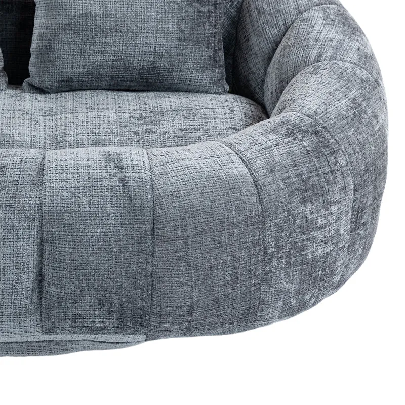 Canapé 2 places en chenille gris, grand fauteuil relax, 2 coussins 150x95x63cm QUASARZYN