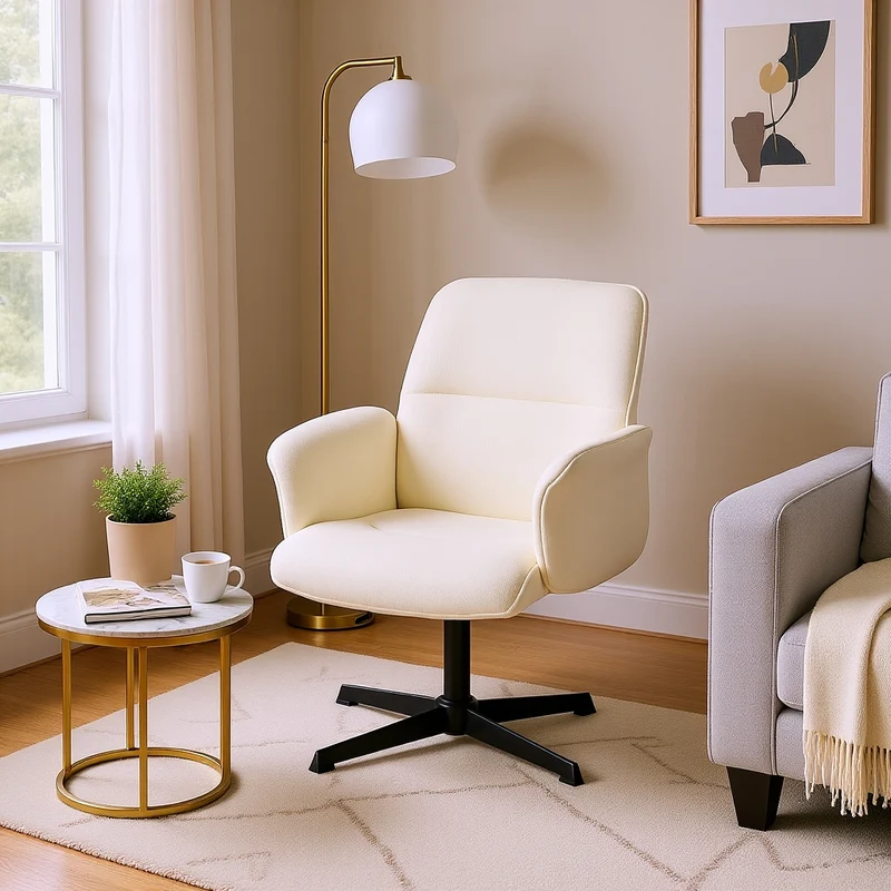Fauteuil de bureau ergonomique pivotante avec accoudoirs en tissu beige THOMASINA BEIGE RELAX
