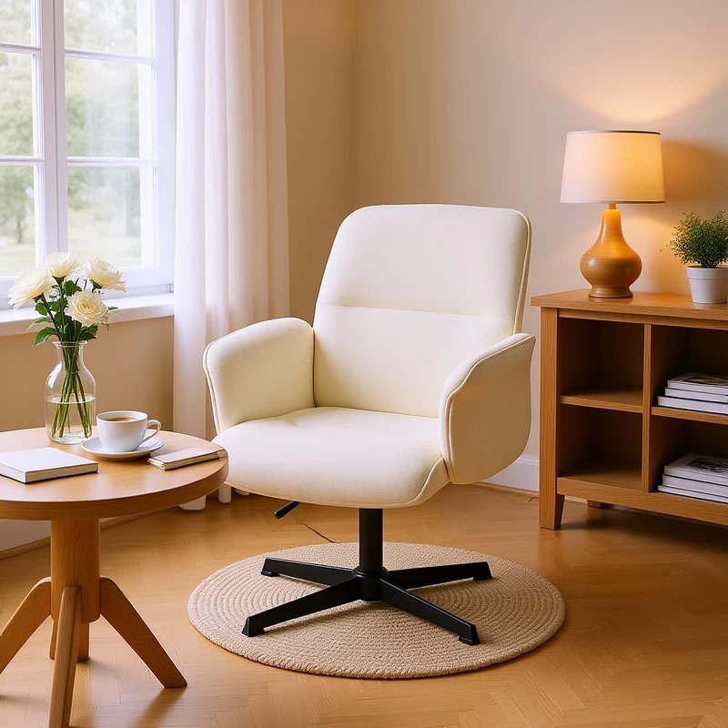 Fauteuil de bureau ergonomique pivotante avec accoudoirs en tissu beige THOMASINA BEIGE RELAX