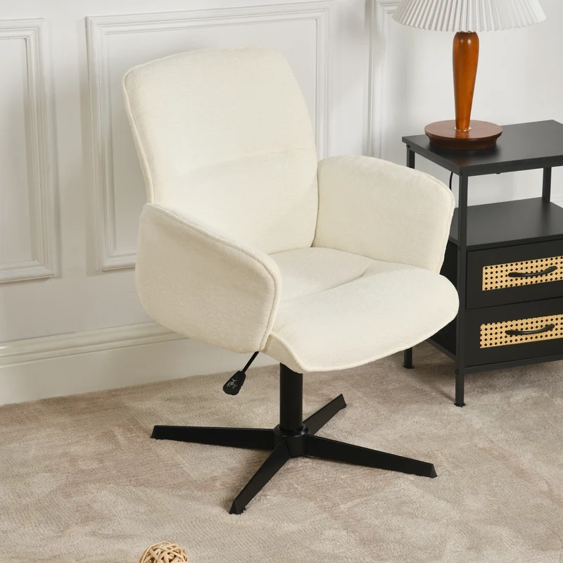 Fauteuil de bureau ergonomique pivotante avec accoudoirs en tissu beige THOMASINA BEIGE RELAX