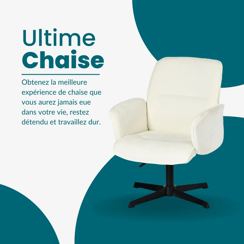 Fauteuil de bureau ergonomique pivotante avec accoudoirs en tissu beige THOMASINA BEIGE RELAX
