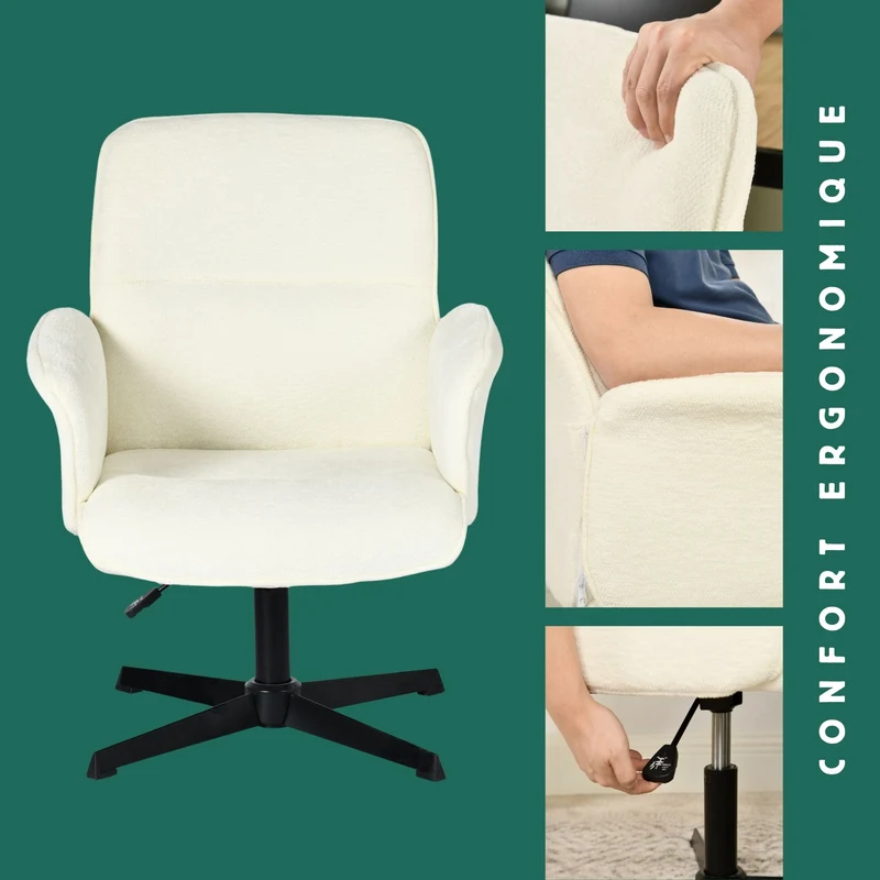 Fauteuil de bureau ergonomique pivotante avec accoudoirs en tissu beige THOMASINA BEIGE RELAX