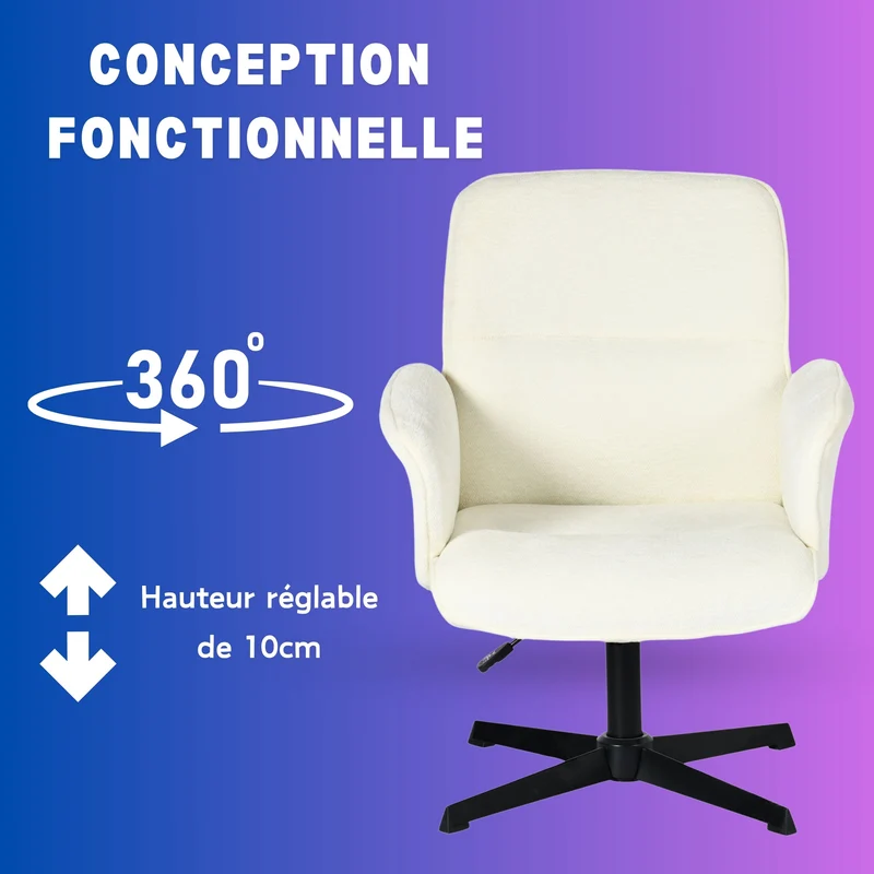 Fauteuil de bureau ergonomique pivotante avec accoudoirs en tissu beige THOMASINA BEIGE RELAX