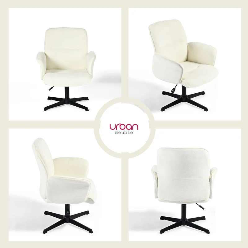 Fauteuil de bureau ergonomique pivotante avec accoudoirs en tissu beige THOMASINA BEIGE RELAX