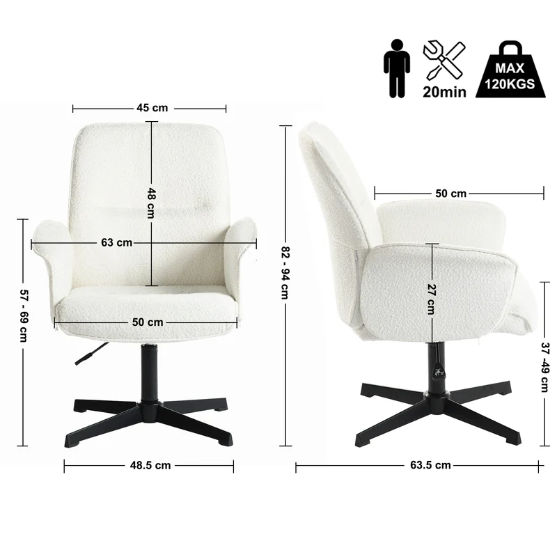 Fauteuil de bureau ergonomique pivotante avec accoudoirs en tissu beige THOMASINA BEIGE RELAX