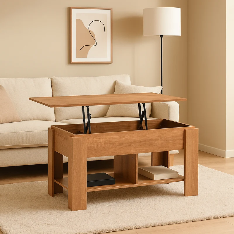 Table basse avec plateau relevable effet bois et marron 96*50 ELOT BROWN 96