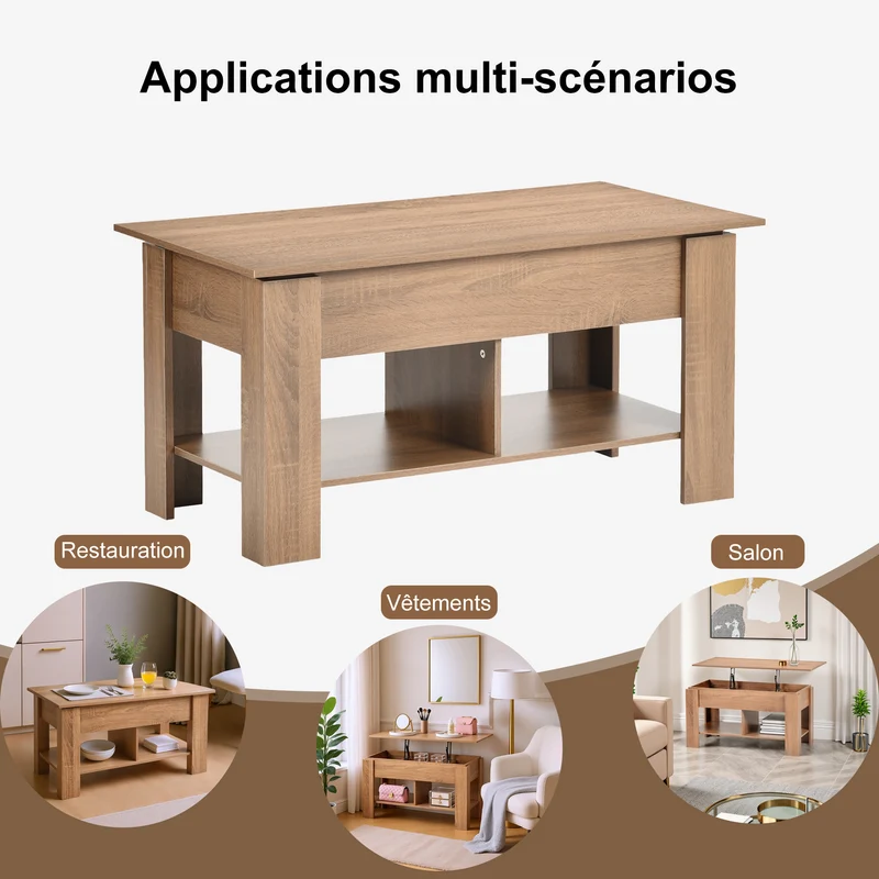 Table basse avec plateau relevable effet bois et marron 96*50 ELOT BROWN 96