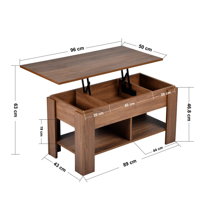 Table basse avec plateau relevable effet bois et marron 96*50 ELOT BROWN 96