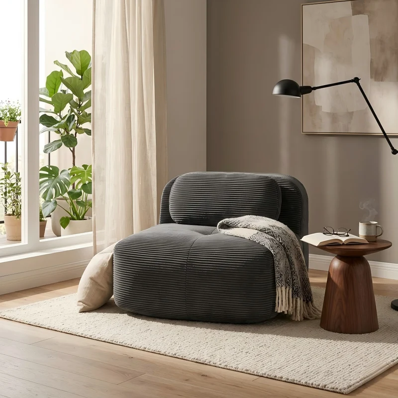 Canapé fauteuil modulable sans accoudoirs en velours côtelé noir 90x103cm NOVAAERO