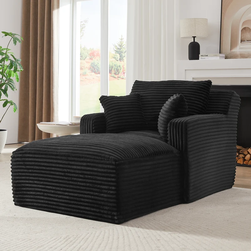 Canapé méridienne lit modulable en velours côtelé noir, sans montage MOMENTUMREX