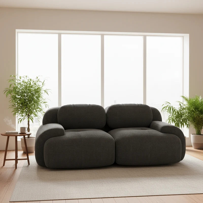 Canapé 2 places loveseat modulable en velours côtelé gris avec accoudoirs courbés, confort premium, sans montage NOVAMEK