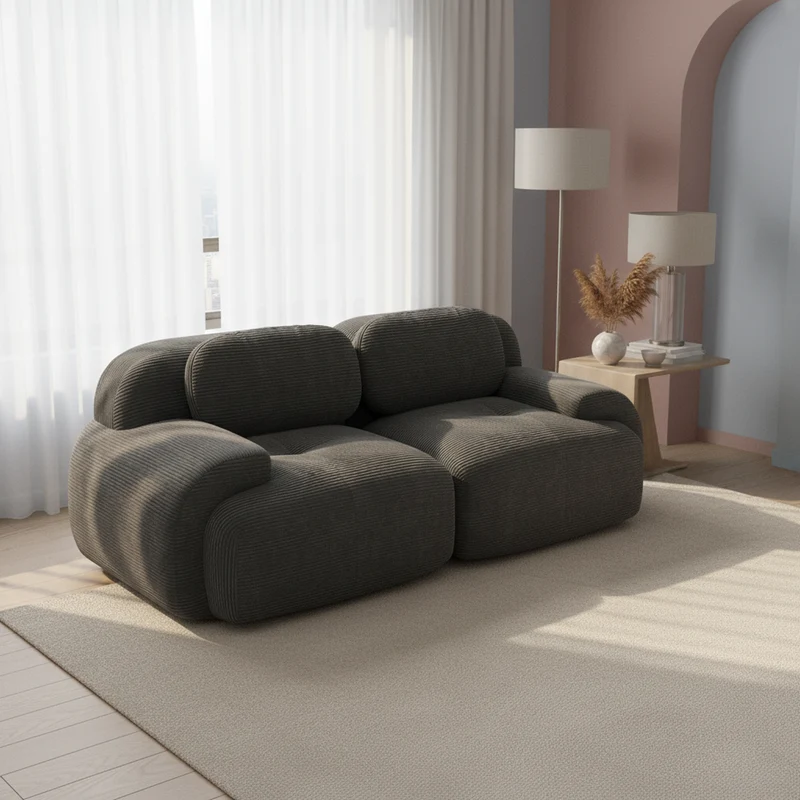Canapé 2 places loveseat modulable en velours côtelé gris avec accoudoirs courbés, confort premium, sans montage NOVAMEK