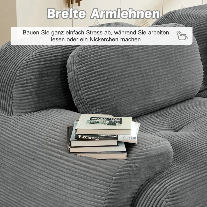 Canapé 2 places loveseat modulable en velours côtelé gris avec accoudoirs courbés, confort premium, sans montage NOVAMEK